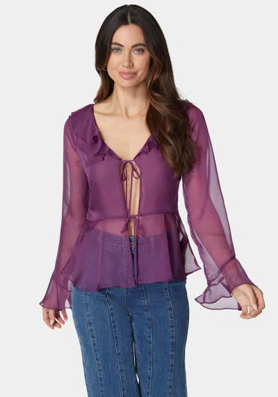Bebe Chiffon Fit & Flare Tie Front Blouse In Dahlia