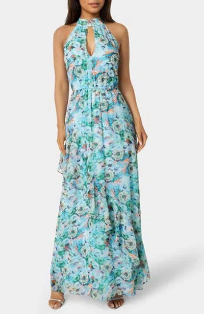 Bebe Chiffon Halter Maxi Dress In Blue