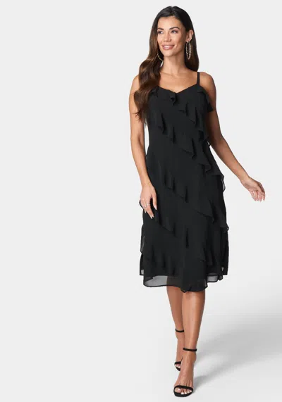 Bebe Chiffon Ruffle Slip Dress In Black