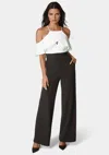 Bebe Cold Shoulder Palazzo Leg Jumpsuit In Black,white Alyssum
