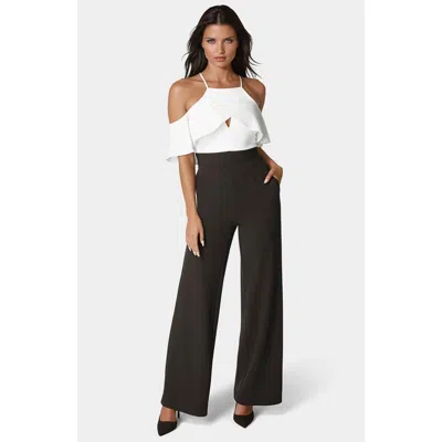 BEBE BEBE COLD SHOULDER PALAZZO LEG JUMPSUIT