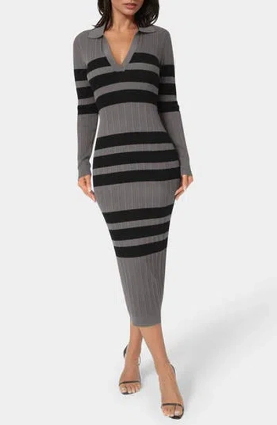 Bebe Collared Long Sleeve Sweater Dress In Black