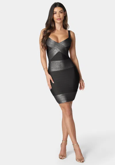 Bebe Color Block Bandage Dress In Black