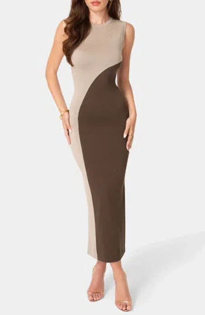 Bebe Colorblock Sleeveless Maxi Sweater Dress In Brown