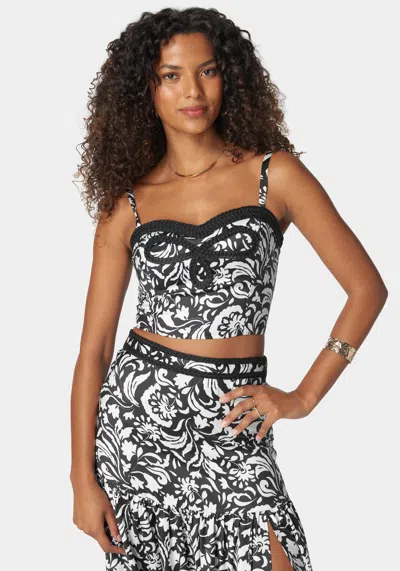 Bebe Contrast Braided Bustier Top In Nostalgic Bloom Print