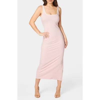 Bebe Contrast Square Neck Ribbed Maxi Tank Dress In Rose/ White