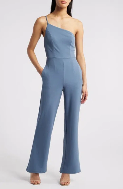 BEBE BEBE CORE ONE-SHOULDER WIDE LEG JUMPSUIT