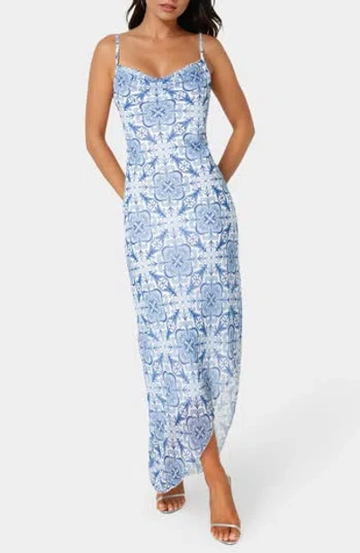 Bebe Cowl Neck Chiffon Maxi Dress In Blue
