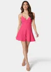 Bebe Cowl Neck Lace Up Back Flowy Romper In Cabaret