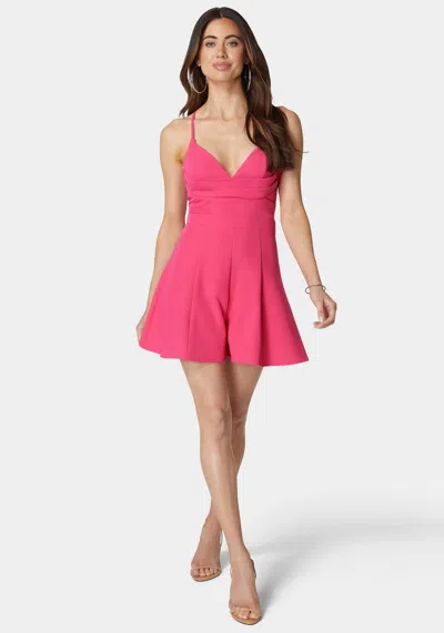Bebe Cowl Neck Lace Up Back Flowy Romper In Pink