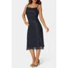 Bebe Cowl Neck Metallic Midi Slipdress In Navy