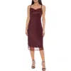 Bebe Cowl Neck Metallic Midi Slipdress In Red