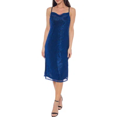 Bebe Cowl Neck Metallic Midi Slipdress In Royal