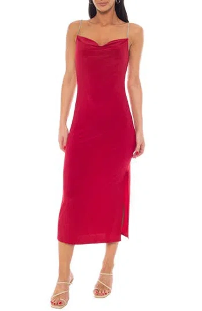 Bebe Cowl Neck Rhinestone Strap Midi Dress In Pink