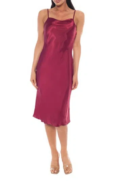 Bebe Cowl Neck Satin Midi Slipdress In Burgundy