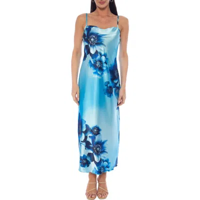 Bebe Cowl Neck Satin Slipdress In Blue