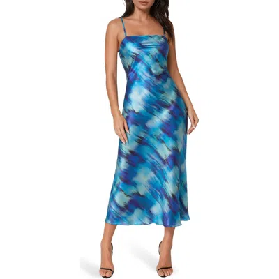 Bebe Cowl Neck Satin Slipdress In Blue