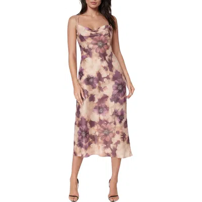 Bebe Cowl Neck Satin Slipdress In Lilac Tan