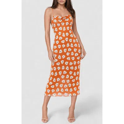 Bebe Cowl Neck Satin Slipdress In Orange
