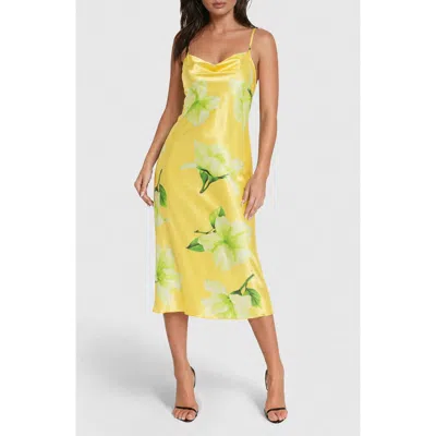 Bebe Cowl Neck Satin Slipdress In Yellow