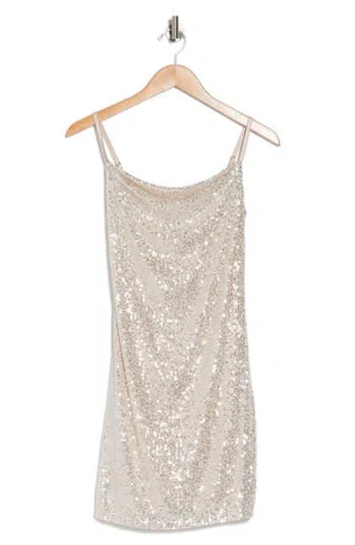 Bebe Cowl Neck Sequin Minidress In Champagne