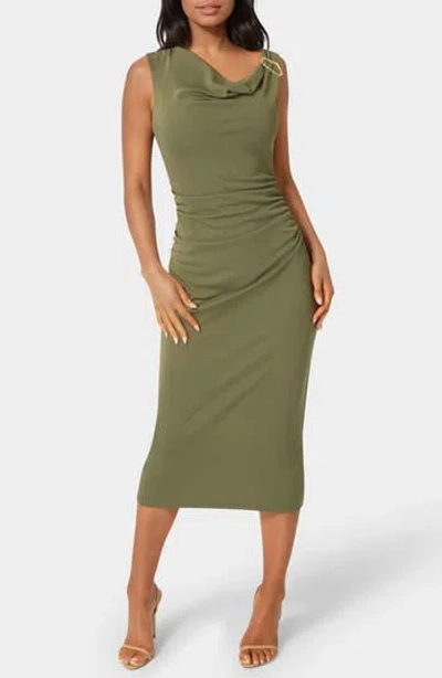 Bebe Cowl Neck Sleeveless Midi Dress In Green