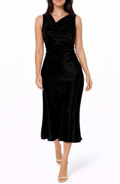Bebe Cowl Neck Sleeveless Satin Midi Dress In Black