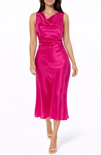 Bebe Cowl Neck Sleeveless Satin Midi Dress In Pink