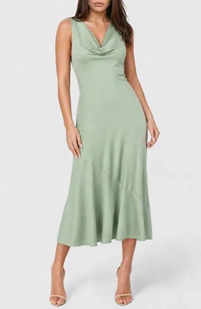 Bebe Cowl Neck Sleeveless Satin Midi Dress In Green