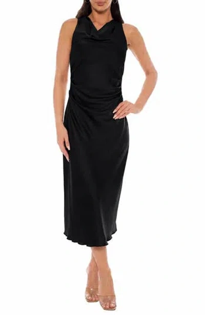 Bebe Crepe Satin Cowl Neck Midi Dress In Black