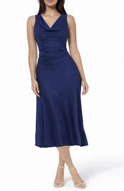 Bebe Crepe Satin Cowl Neck Midi Dress In Blue