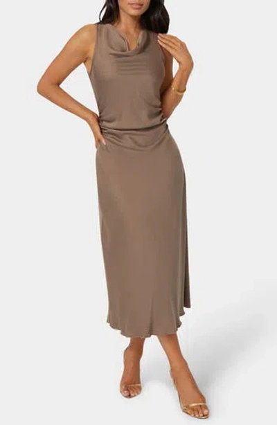 Bebe Crepe Satin Cowl Neck Midi Dress In Brown