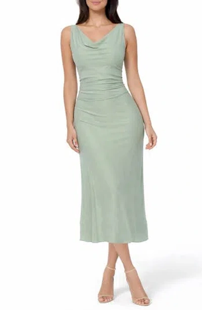 Bebe Crepe Satin Cowl Neck Midi Dress In Green