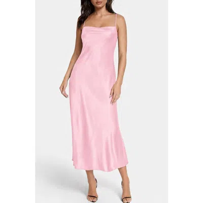 Bebe Crepe Satin Cowl Neck Midi Slipdress In Multi