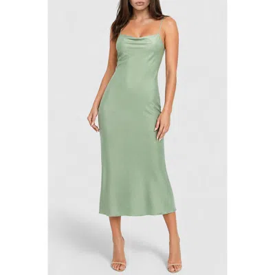 Bebe Crepe Satin Cowl Neck Midi Slipdress In Green