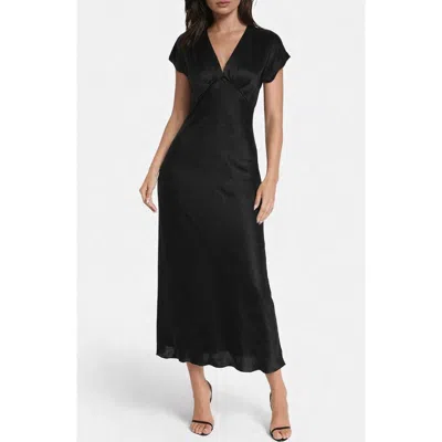 Bebe Crepe Satin V-neck Maxi Dress In Black