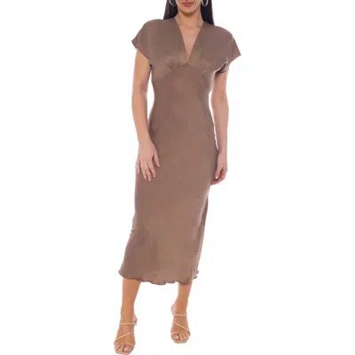 Bebe Crepe Satin V-neck Maxi Dress In Brown