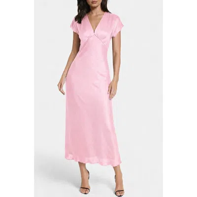 Bebe Crepe Satin V-neck Maxi Dress In Rose