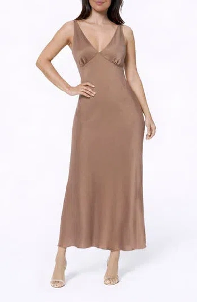 Bebe Crepe V-neck Maxi Dress In Brown
