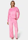 Bebe Crewneck Velour Rhinestone Front In Aurora Pink