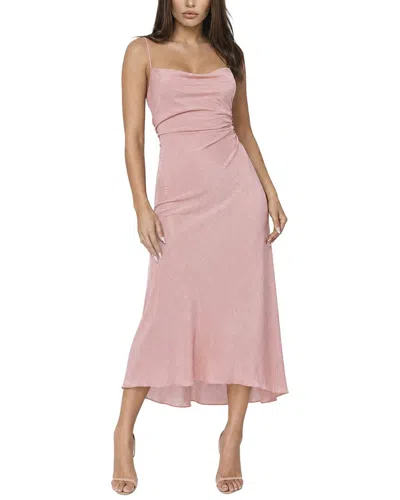 Bebe Crushed Satin Cowl Side Shirred Midi Dress In Pink