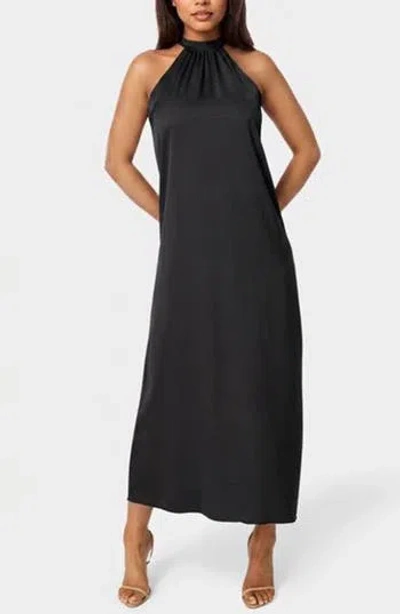 Bebe Crushed Satin Mock Neck Maxi Dress In Black