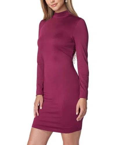 Bebe Crystal Fringe Open Back Mini Dress In Raspberry