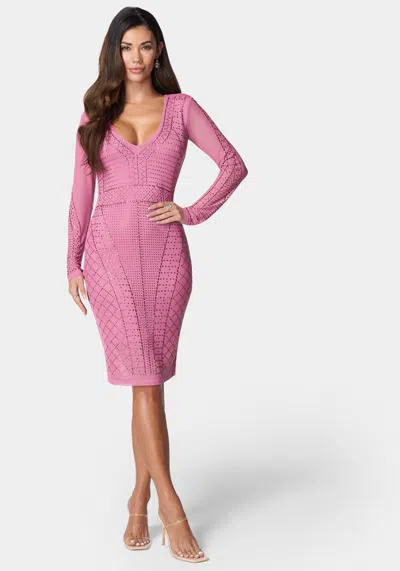 Bebe Crystal Mesh Midi Dress In Fuchsia Pink