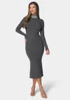 Bebe Crystal Neck Midi Sweater Dress In Charcoal