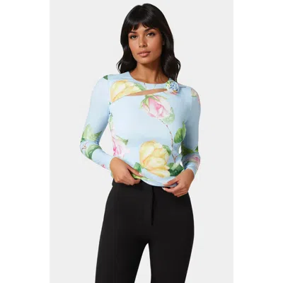 BEBE BEBE CUT OUT FLOWER LONG SLEEVE TOP
