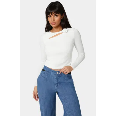 Bebe Cut Out Flower Long Sleeve Top In White