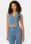 Bebe Sequin Hooded Denim Jacket In Blue Wash