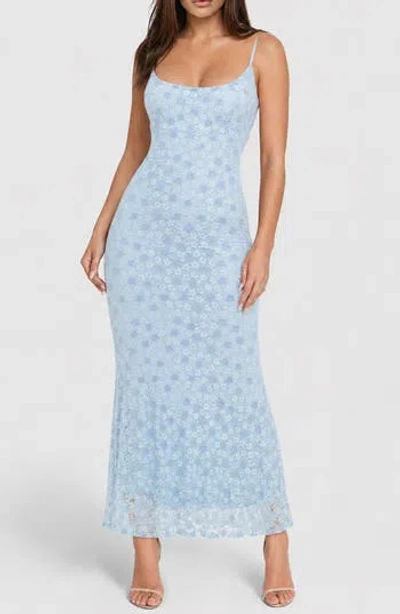 Bebe Daisy Lace Bodycon Maxi Dress In Blue