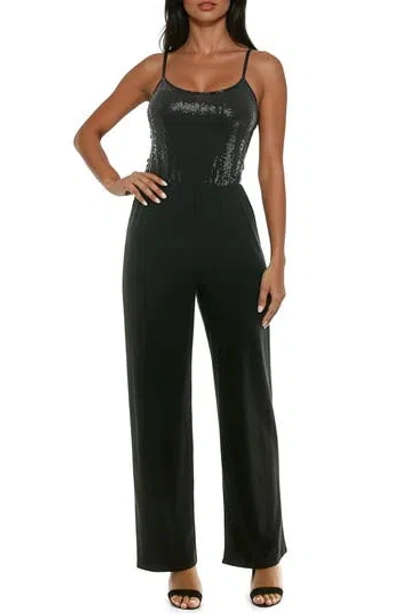 Bebe Disco Dot Jumpsuit In Black